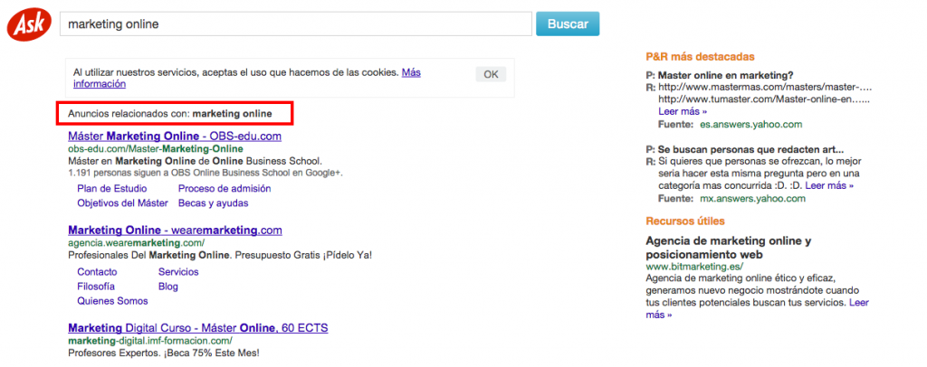 Búsqueda en Ask